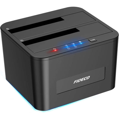 Statie de andocare Hard disk dubla, FIDECO, USB 3.0, Rack compatibil SATA HDD/SSD 2.5"/3.5", Docking Station 3 In 1 cu functia clonare offline, compartiment dublu, Neagra