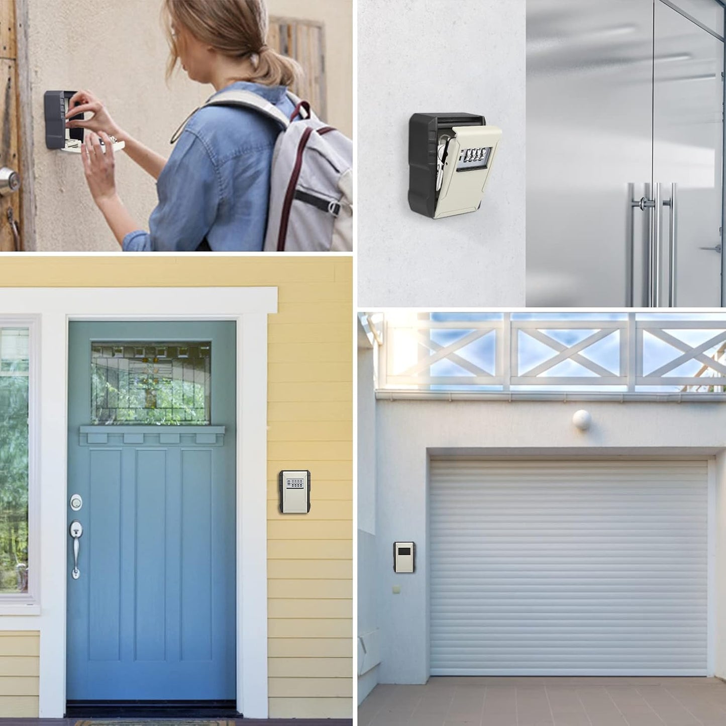 Cutie metalica cu cifru pentru depozitare chei, VisionHub®, waterproof, Caseta exterioara impermeabila, rezistenta, de capacitate foarte mare, aliaj de aluminiu, Montare pe perete, Regim Hotelier, Booking, AirBnb, Acasa, Bej