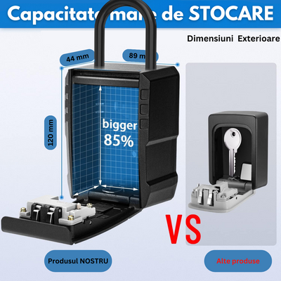 Cutie metalica cu cifru pentru depozitare chei, Tip Lacat, VisionHub®, Rezistenta la apa, Caseta exterioara impermeabila, rezistenta, de capacitate foarte mare, aliaj de aluminiu, Montare pe perete, Regim Hotelier, Booking, AirBnb, Acasa, Negru