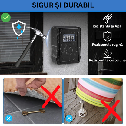Cutie metalica cu cifru pentru depozitare chei, VisionHub®, waterproof, Caseta exterioara impermeabila, rezistenta, de capacitate foarte mare, aliaj de aluminiu, Montare pe perete, Regim Hotelier, Booking, AirBnb, Acasa, Neagra