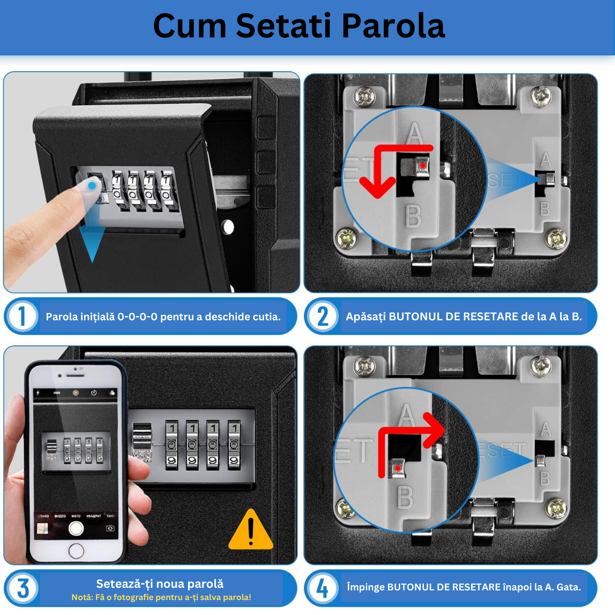 Cutie metalica cu cifru pentru depozitare chei, Tip Lacat, VisionHub®, Rezistenta la apa, Caseta exterioara impermeabila, rezistenta, de capacitate foarte mare, aliaj de aluminiu, Montare pe perete, Regim Hotelier, Booking, AirBnb, Acasa, Negru