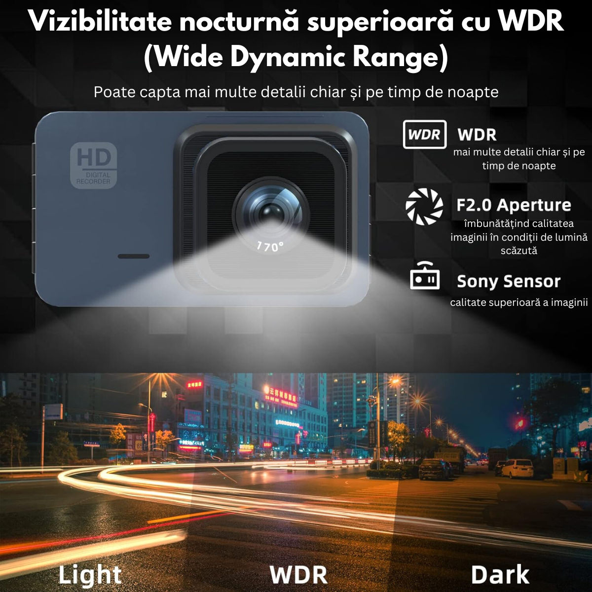 Camera Auto Dubla de bord 4k - Full HD, VisionHub®, WIFI + GPS, G-Senzor Reglabil, Aplicatie pe Telefon, Night Vision, Loop Recording, Unghi Larg 170°, Ecran IPS De 3, 0 Inch, DVR cu Camera Fata 4k + Spate 1080p inclusa, Negru