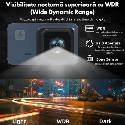 Camera Auto Dubla de bord 4k - Full HD, VisionHub®, WIFI + GPS, G-Senzor Reglabil, Aplicatie pe Telefon, Night Vision, Loop Recording, Unghi Larg 170°, Ecran IPS De 3, 0 Inch, DVR cu Camera Fata 4k + Spate 1080p inclusa, Negru