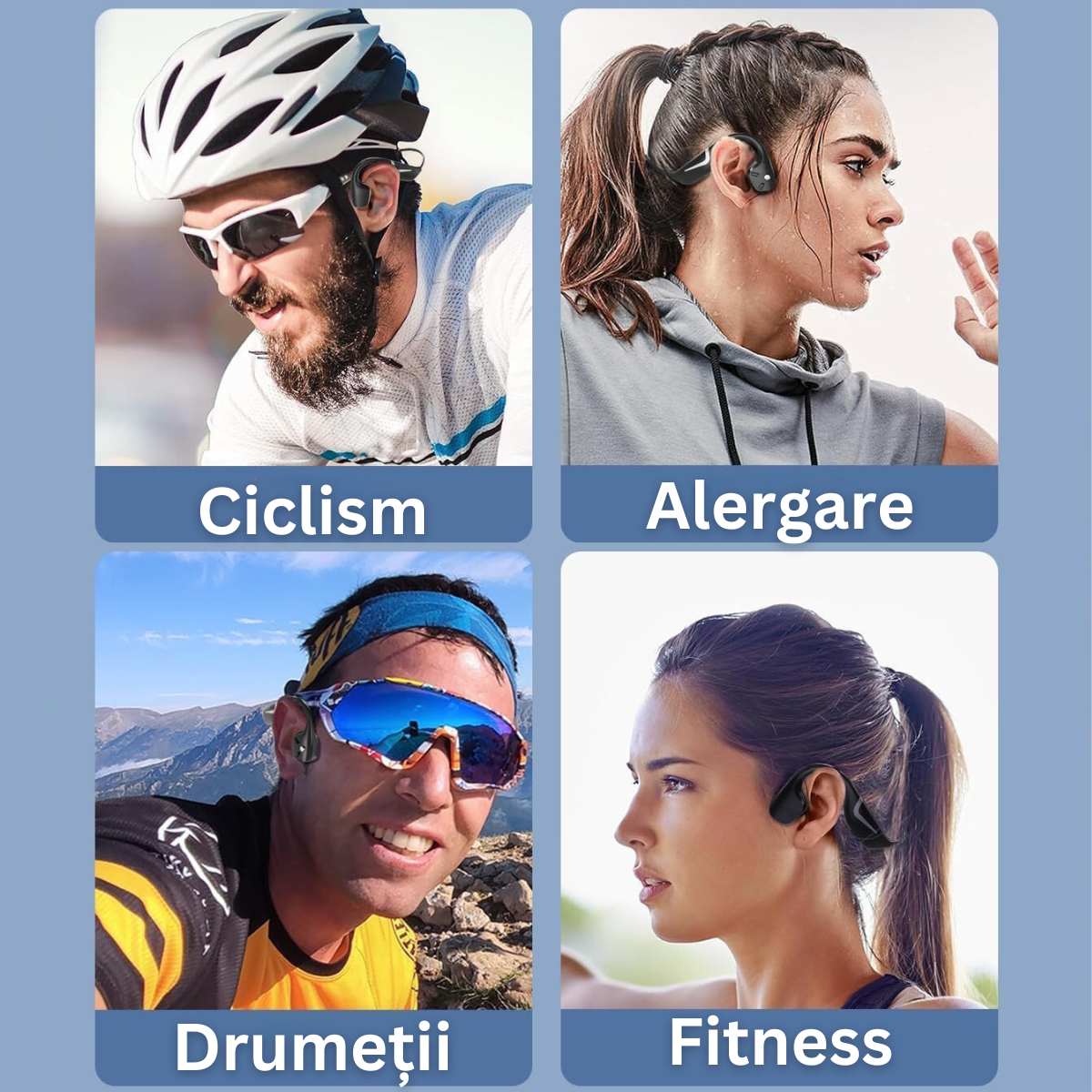 Casti wireless bluetooth Audio - Sport, VisionHub®, fara fir cu conductie osoasa, rezistente la apa, Lumina RGB, cu microfon, Ultra usoare 34g, acumulator 500mAh, 15 ore, potrivite pentru sport, alergare, fitness, ciclism, Bluetooth 5.3