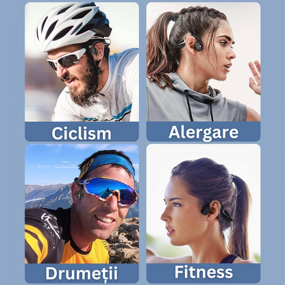 Casti wireless bluetooth Audio - Sport, VisionHub®, fara fir cu conductie osoasa, rezistente la apa, Lumina RGB, cu microfon, Ultra usoare 34g, acumulator 500mAh, 15 ore, potrivite pentru sport, alergare, fitness, ciclism, Bluetooth 5.3