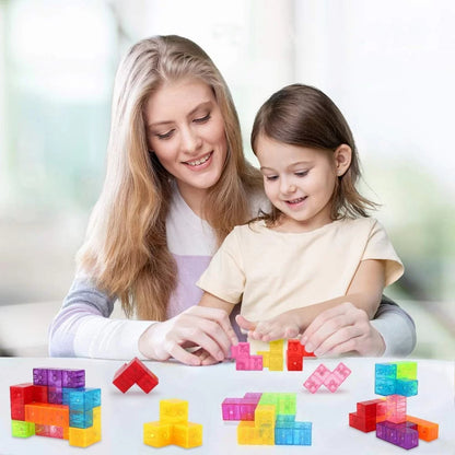 Cub magnetic Magic 3D, set Blocuri de constructie STEM, VisionHub®, cu 7 blocuri magnetice, forme multiple, 54 carti de ghidare, dezvoltarea inteligentei, Dezvoltarea Abilitatilor Motrice si a Imaginatiei