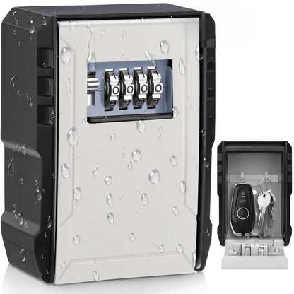 Cutie metalica cu cifru pentru depozitare chei, VisionHub®, waterproof, Caseta exterioara impermeabila, rezistenta, de capacitate foarte mare, aliaj de aluminiu, Montare pe perete, Regim Hotelier, Booking, AirBnb, Acasa, Bej