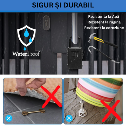 Cutie metalica cu cifru pentru depozitare chei, Tip Lacat, VisionHub®, Rezistenta la apa, Caseta exterioara impermeabila, rezistenta, de capacitate foarte mare, aliaj de aluminiu, Montare pe perete, Regim Hotelier, Booking, AirBnb, Acasa, Negru