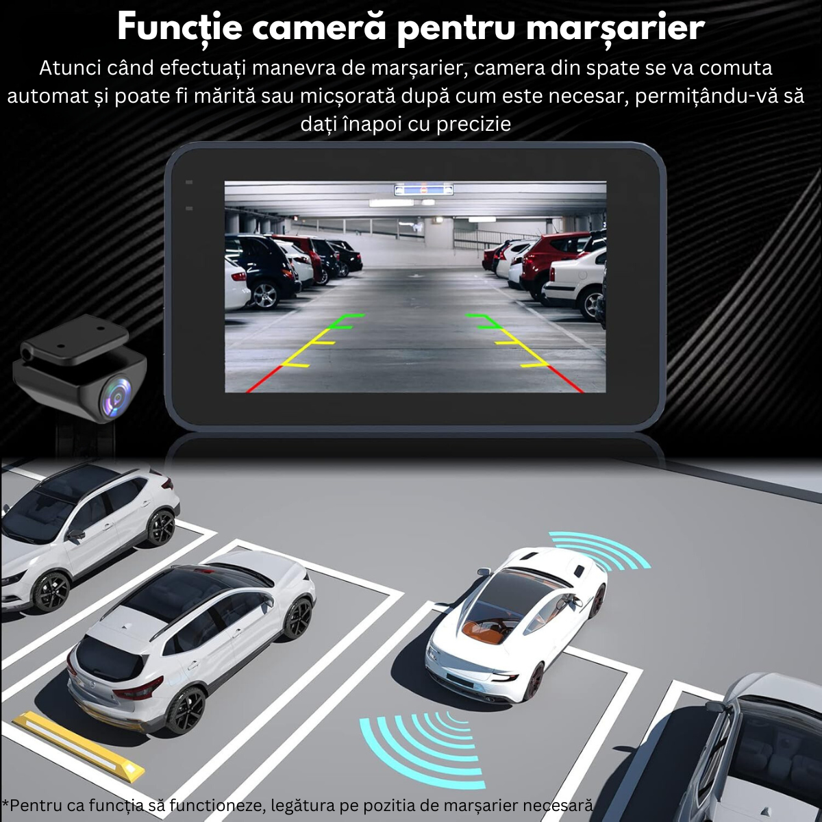 Camera Auto Dubla de bord 4k - Full HD, VisionHub®, WIFI + GPS, G-Senzor Reglabil, Aplicatie pe Telefon, Night Vision, Loop Recording, Unghi Larg 170°, Ecran IPS De 3, 0 Inch, DVR cu Camera Fata 4k + Spate 1080p inclusa, Negru