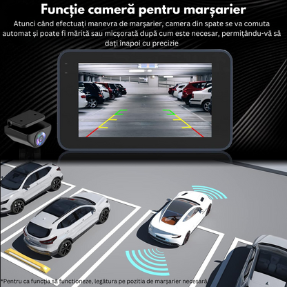 Camera Auto Dubla de bord 4k - Full HD, VisionHub®, WIFI + GPS, G-Senzor Reglabil, Aplicatie pe Telefon, Night Vision, Loop Recording, Unghi Larg 170°, Ecran IPS De 3, 0 Inch, DVR cu Camera Fata 4k + Spate 1080p inclusa, Negru